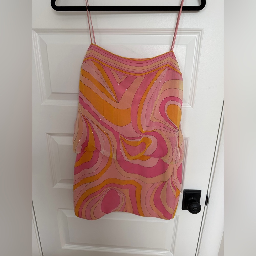 Y2K Laundry by Shelli Segal 100% Silk Pink Mod Crystal Dress Size 6 - Picture 2 of 11